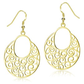 Materia Women's Round Earrings Oriental Ornamental 925 Silver Earrings Gold Plated or Rhodium Plated in Jewellery Box, Sterling Silver