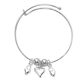 Cape Cod Jewelry-CCJ Open Hearts Expandable Bangle Bracelet SilverTone