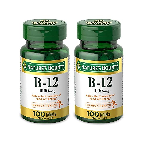 Nature's Bounty Natural Vitamin B12, 1000mcg, 100 Tablets (Pack of