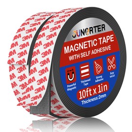 Junarter Magnetic Tape Roll, Magnet Strips, 2 Rolls (10 Feet x1 in) Adhesive Magnetic Tape Strips with Adhesive Backing, Flexible Magnetic Strips, Sticky Magnet Tape for Fridge, DIY (0.08" Thick)