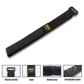 AMHUGE Nylon Sport Watch Band Black Grey WATERPROOF 18mm 20mm 22mm Hook Loop & Fastening Outdoor Watch Strap (Black with Yellow Logo（Black Plastic Buckle）, 18mm-Long)