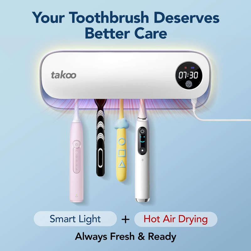Takoo Toothbrush Cleaner, 4 Slots Wall Mounted Toothbrush Holder for