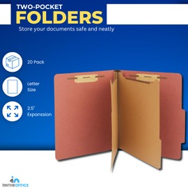 1InTheOffice Classification Folders 2 Dividers Letter Size, Pressboard Classification Folders, File Folders, 2.5 Extension, Red, 20 Pack