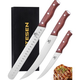 Naitesen 3PCS Professional Butcher Knives Set, BBQ Brisket Beef Slicing Carving Knife Full Tang Rosewood Handle High Carbon Steel Sharp for Meat Watermelon Cutting Home Kitchen, Gifts for Men Women