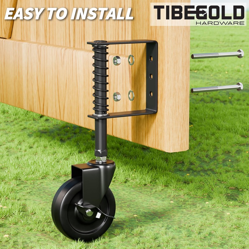 TIBEGOLD 4" Spring Loaded Gate Caster with Side Brake, Heavy