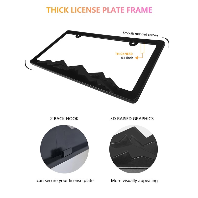 GNSZSN Mountain License Plate Frames - 2 Pack Black Plastic