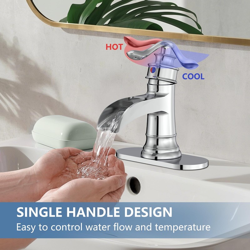 Homevacious Bathroom Faucet Waterfall Sink Faucets Bath Chrome Single Handle