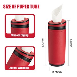 ZIMISI Car Tissue Holder, Convenient Travel Napkin Boxes, Car Tissues Cylinder, Round Canister Napkin Holder, Travel Tissue Tube Container for Vehicle Cup Holder, Home, Office (Burgundy)