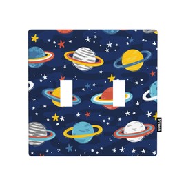Pznen Cartoon Planets Double Toggle Light Switch Cover Outer Space Starry Galaxy Nebula Wall Plate Covers 2-Gang Toggle Switch Plates Home Decorative Office