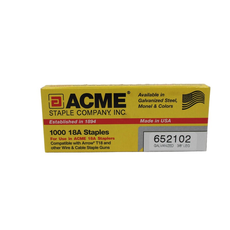 Acme Staple 18A Galvanized Steel Staples, 3/8" Leg Length, 3/16″