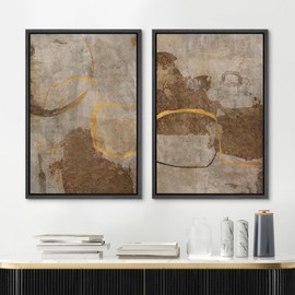 MUDECOR Framed Canvas Print Wall Art Set Bold Brush Strokes and Industrial Tones Illustrations Modern Art Decorative Bohemian Calm/Zen for Living Room, Bedroom, Office - 24"x36"x2 Black