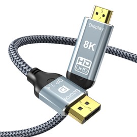 6.6FT DisplayPort to HDMI 8K Cable, 8K@60Hz 4K@120Hz Uni-Directional DP1.4 (Source) to HDMI 2.1(Display),DP to HDMI Compatible HDCP 2.3 HDR10 for AMD,NVIDIA,Monitor and PC