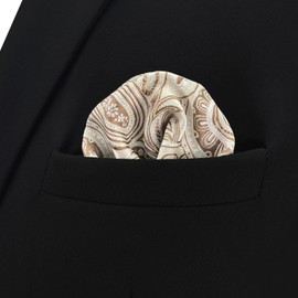 SHLAX&WING Silver Khaki Paisley Mens Pocket Square Hanky Silk New Arrvial