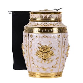 Medium Urn for Human Ashes - Rose Flower Cremation Urn - Beautiful Keepsake Urns - Funeral Urn Made of Zinc Alloy - Hold 70 Cubic inches of Ashes - Suitable for A Lost Baby or Son (Gold)