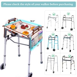 BAGSFY Walker Tray with Cup Holder & 2 Side Pockets, Folding Walker Table for Seniors | Sturdy, Easy-Clean Tray with PEVA Surface | Universal Fit for Standard Walkers, Walker Accessory for Elderly