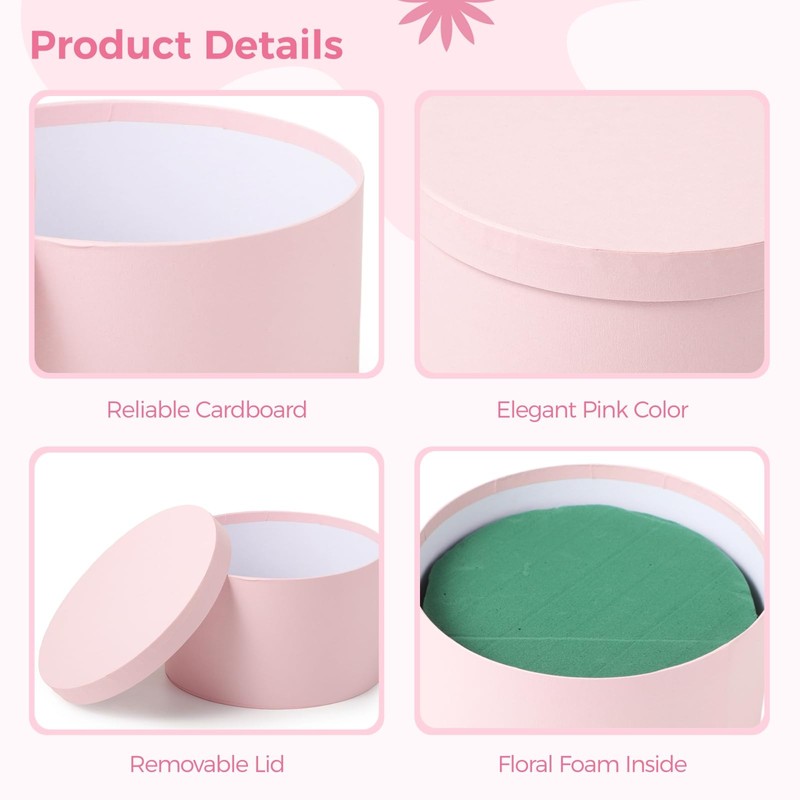 Round Floral Foam Present Box, Pink Floral Present Box with