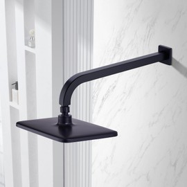 Clovermap 16 inch Shower Arm with Flange, L-Shaped Square Wall Mounted Extension Arm Stainless steel Shower Extender for Rainfall Shower Head, Matte Black