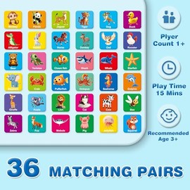 72 PCS Animals Memory Matching Game for Kids, Animal Theme Memory Board Game for Toddlers, Memory Cards Concentration Game for Ages 3 and Up