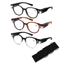 3 Pack Lighted Reading Glasses Bright LED Readers with Lights Reading Glasses with Light and Magnifying Blue Light Blocking Glasses for Men Women Eyeglasses Lighted Magnifier Nighttime Reader+1.0
