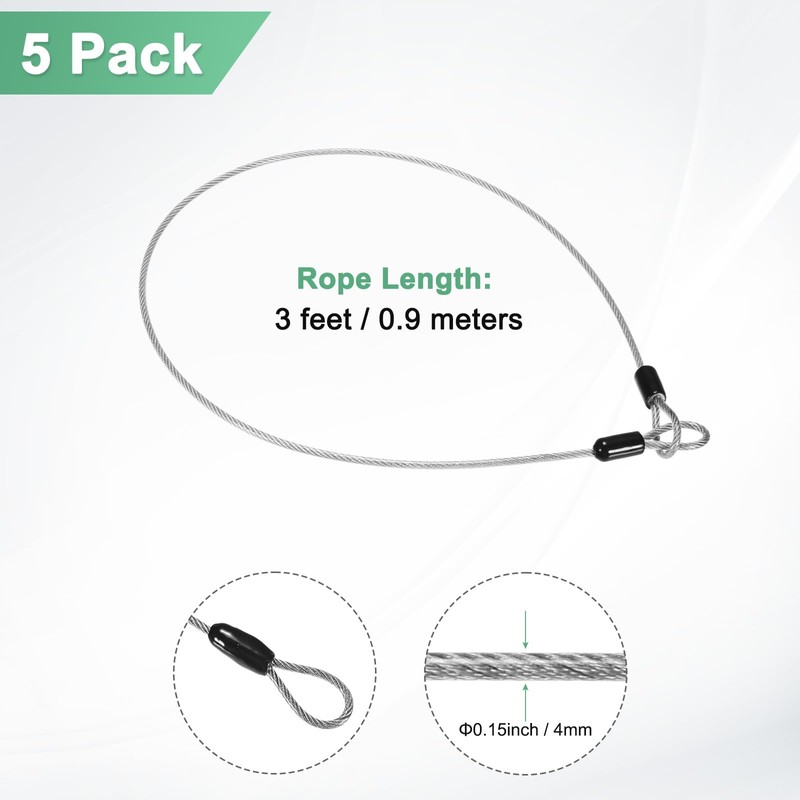 M METERXITY 5-Pack Security Cable Lock, 3FT 4mm PVC Coated