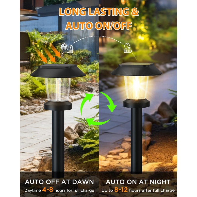 Pywut Solar Pathway Lights Outdoor - 8 Pack Solar Powered