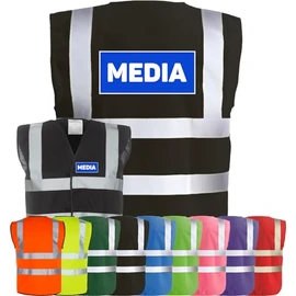 Corporate Togs MEDIA Printed High Visibility Waistcoat - British Standard CE Marked, Brace Hi-Vis Strips, Fully EN471 Health, Fastening Vest | Protective Safety Wear