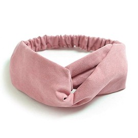 Boho Faux Suede Plain Twist Knot Headband Elastic Wrap Turban Hair Band Ladies (Pink)