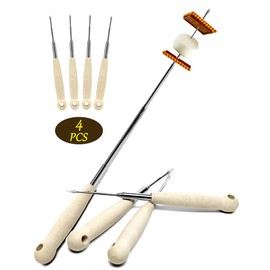 Atigrado 4 Pcs 32 inch Marshmallow Roasting Sticks - Stainless Steel Smores Sticks for Fire Pit Long - Heavy Duty Hot Dog Sticks for Campfire, Extendable Camping Skewers for S'mores