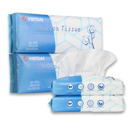 VIETDAI Face Towel Disposable Large Size Dry Face Wipes Extra Thick Ultra Soft Clean Facial Towels, Wet and Dry Use Cotton Tissues for Sensitive Skin - 200 count