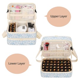 Ethereal Nail Polish Organizer Case Holds 50+ Bottles(15ml/0.5fl.oz) and Nail Lamp, Double Layer Nail Polish Storage Bag for Nail Kit, Manicure Tools,blue flower
