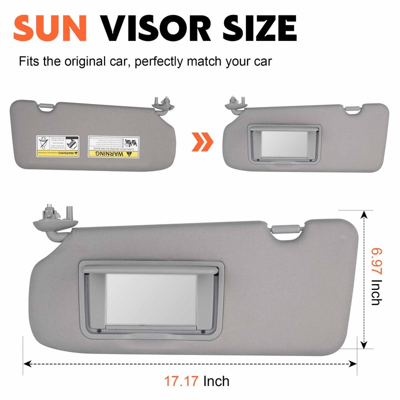 Gray Driver Left Side Sun Visor Replacement Compatible with Honda