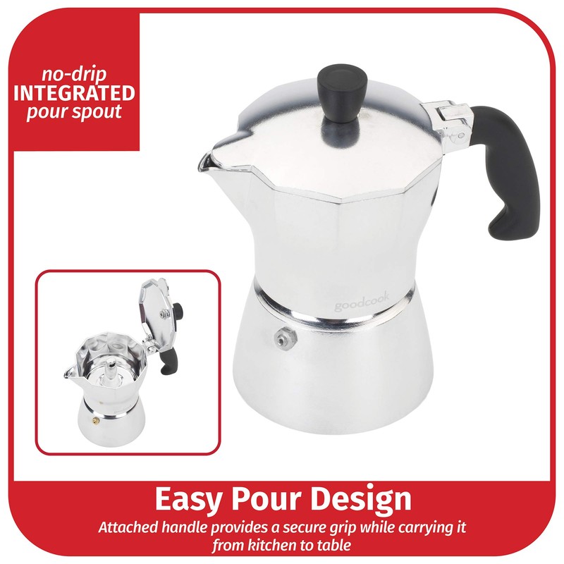 Goodcook Koffe 3-Cup Aluminum Stovetop Moka Pot Espresso Maker
