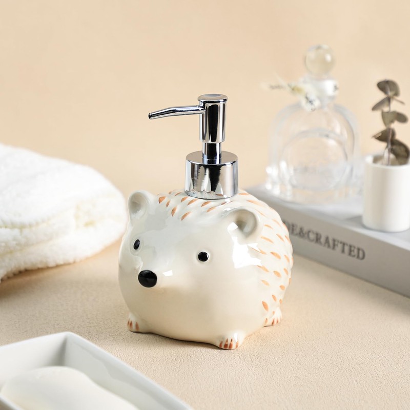 Bicuzat Ceramic Hedgehog Soap Dispenser with Plastic Pump, Body Lotion