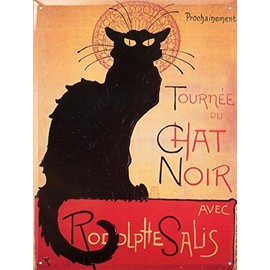Cartexpo FRENCH VINTAGE METAL SIGN 20X15cm RETRO AD BLACK CAT TOUR RODOLPHE SALIS - M729
