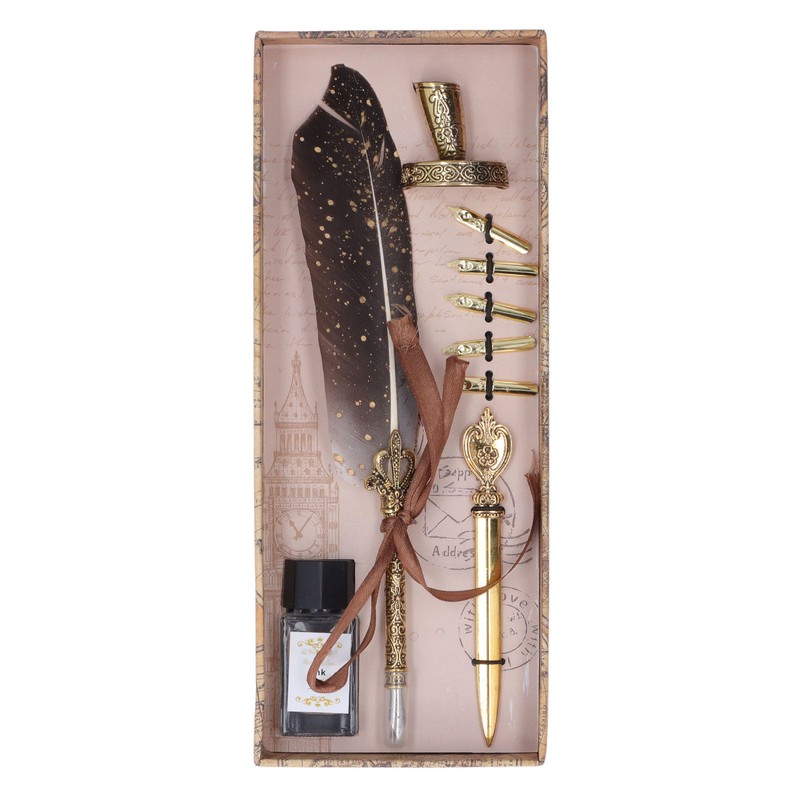 Feather Pen Set with 5 Interchangeable Nib Letter Opener Pen