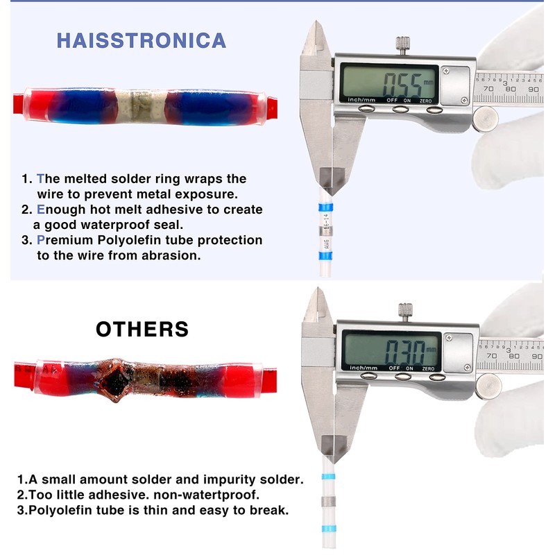 haisstronica 400PCS Solder Seal Wire Connectors,Heat Shrink Butt Connectors, Insulate