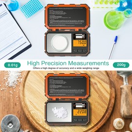 ORIA Digital Scale, 200g/0.01g Electronic Scale, Precision Pocket Scale with 50g Calibration Weight, Backlight, Tare Function, Portable Food Scale Jewelry Scale for Cooking, Jewelry -Orange