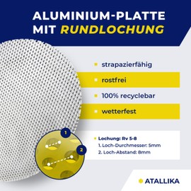 ATALLIKA Perforated Sheet Aluminium Round Rv 5-8 [Diameter 550 mm] - 2 mm Thick Aluminium Sheet with Round Holes 5 mm/8 mm [Weatherproof for Outdoor and Indoor] - Round Cut from Germany