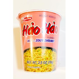 Hao Hao Hot-Sour Shrimp Instant Noodles, 2.5 oz Cup, Pack of 5