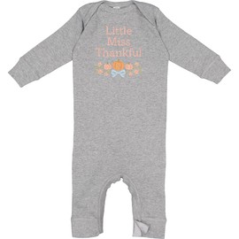 inktastic Little Miss Thankful Thanksgiving Pumpkin Floral Design Baby Romper Coveralls 12 Months Heather 465b0