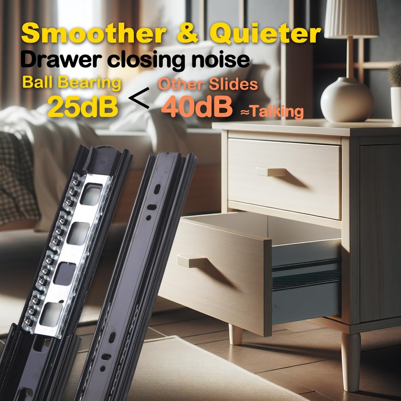 Black Soft Close Drawer Slides,10"-24"-6 Pairs Soft Close Drawer Slides,