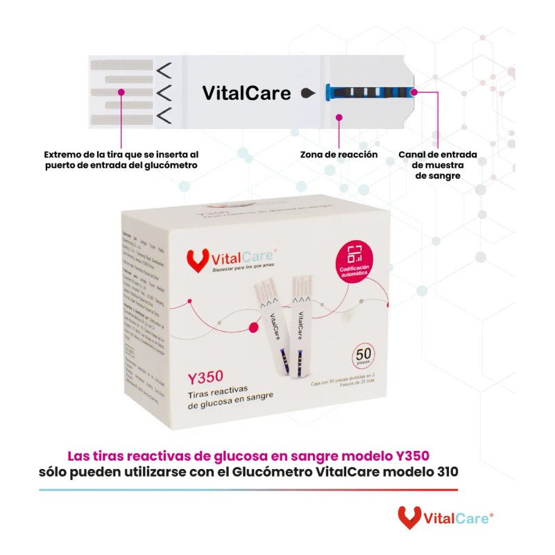 Kit Glucómetro 310 Vitalcare Con 50 Tiras + 100 Lancetas
