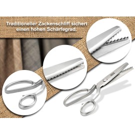 Pinking Shears, Fabric Scissors, Textile Scissors, Zigzag Scissors, Dressmaking Scissors, Craft Scissors, Rustproof, 22 cm, Ideal for Textiles and Paper (Stainless Steel Light)
