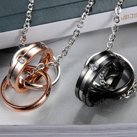 OIDEA 1 Pair (2 Pieces) Ring Partner Pendant with 45 cm and 50 cm Chain, Necklace Collar for Men and Women, Stainless Steel, No Gemstone