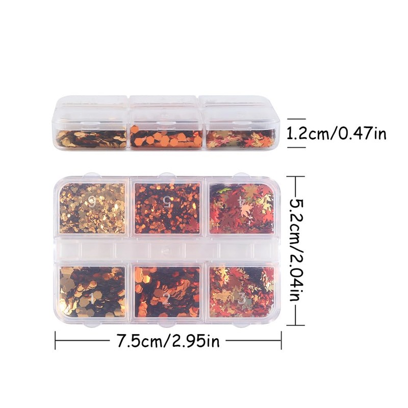 6 Grid Maple Leaf Glitter Nail Charms Autumn Maple Leaves
