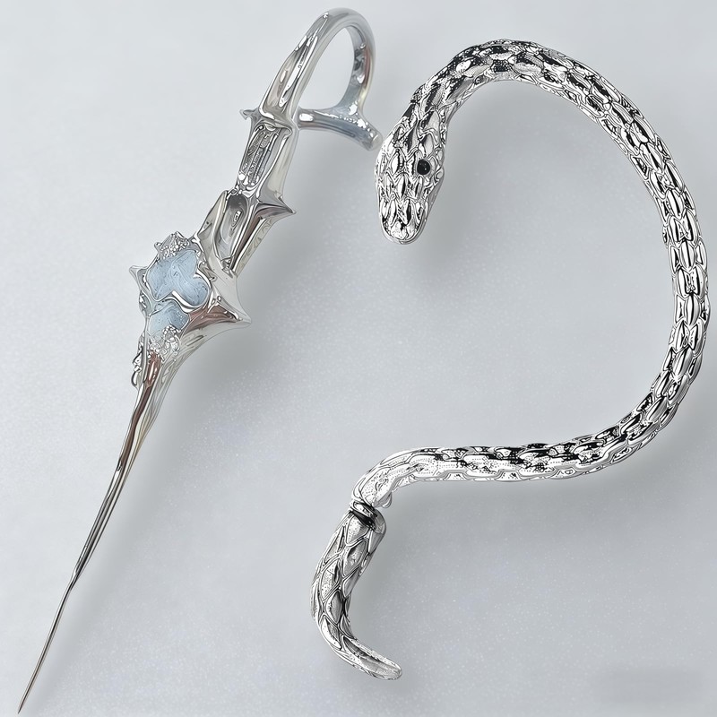2Pcs Silver Snake Cuff Hook Needle Earrings Set for Women