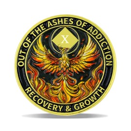 10 Year Phoenix Sobriety Coin – Rebirth in Flames Recovery Medallion – NA AA Spiritual Token for Clean Time & Strength – Gift for Men & Women