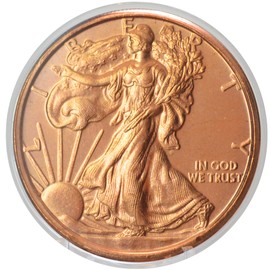 Walking Liberty Half Dollar Design 1 oz Pure .999 Copper Round Collectible 39mm Coin in Capsule - COA by Heavenly Metals