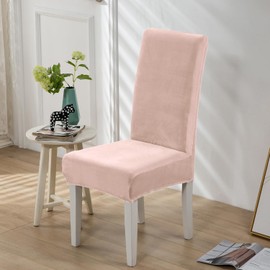 Xundefeng Soft Velvet Dining Chair Covers for Dining Room Set of 4 Pack Slipcovers Chairs Cover Stretch Slipcover, Pink