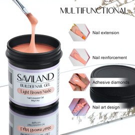Saviland Nail Building Gel - 100 g Naked Brown Builder Gel for Gel Nails, Large Capacity Nail Strength Gel for Nail Extensions, Hard Gel for UV Gel Nails, Nail Art, Manicure Starter for Nail Studio